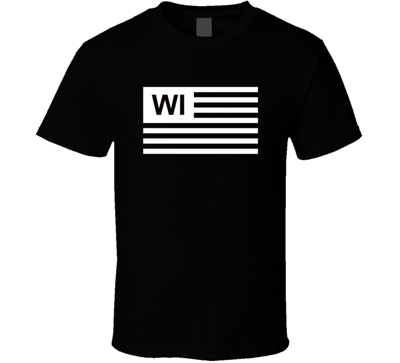 American Flag Wisconsin WI Country Flag Black And White T Shirt